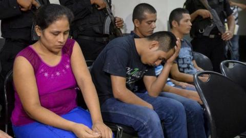 (L-R) Tomasa Rocha, Esneyda Orozco, evangelical pastor Juan Gregorio Rocha Romero, Franklin Jarquin and Pedro Rocha, all accused of murder and simple abduction, attend court in Managua, Nicaragua, 09 May 2017.