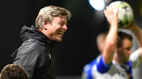 Jon Dahl Tomasson smiles during Blackburn's thumping of Harrogate