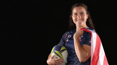 Tess Feury with an American flagg