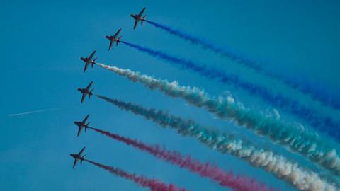 The RAF's Red Arrows in flight