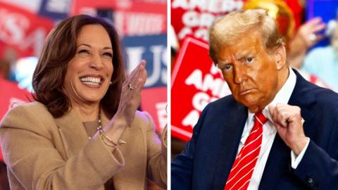 A composite image of Kamala Harris and Donald trump