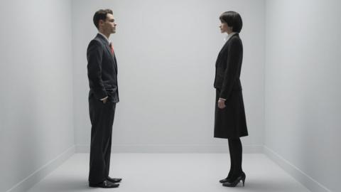 Woman and man in office clothes