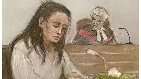 Court sketch of Constance Marten giving evidence at her trial