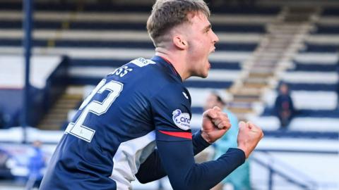 Raith Rovers scorer Ethan Ross celebrates