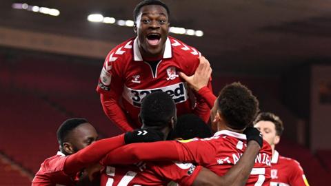 Middlesbrough celebrate their second goal against Preston