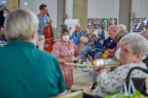 Undated handout photo issued by Manchester Camerata's Music in Mind music café in The Monastery, Gorton, of individuals in a music therapy session