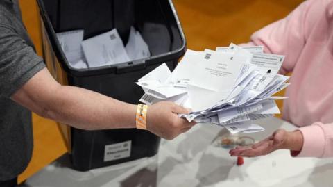 Votes being counted in Clacton on Sea after 7 May elections