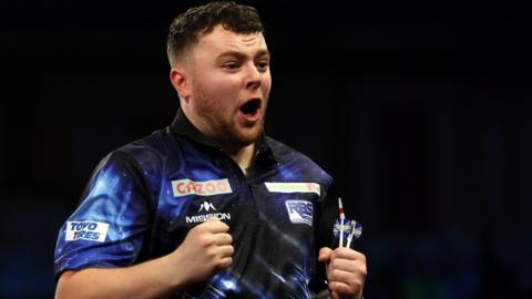 Josh Rock celebrates after his win over Callan Rydz on Wednesday