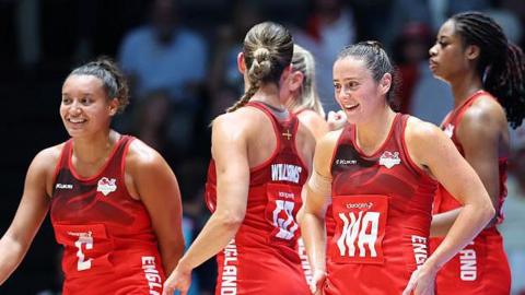 England netballers celebrate