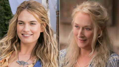 Lily James and Meryl Streep as they appear in Mamma Mia! Here We Go Again