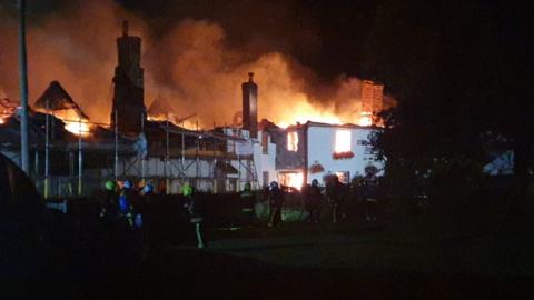 Tradesman's Arms pub in Stokenham on fire