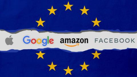 EU flag with big tech firms