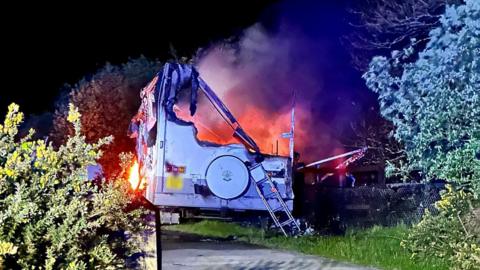 The camper van on fire