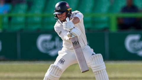 Graeme van Buuren plays a shot during his innings for Gloucestershire against Leicestershire