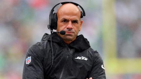 Robert Saleh looks on during a game when he was head coach of the New York Jets