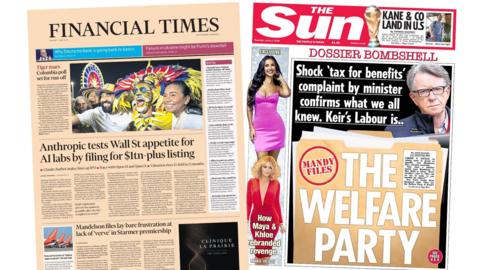 Newspaper headlines: 'Mandelson files lay bare frustration' and 'The welfare party'