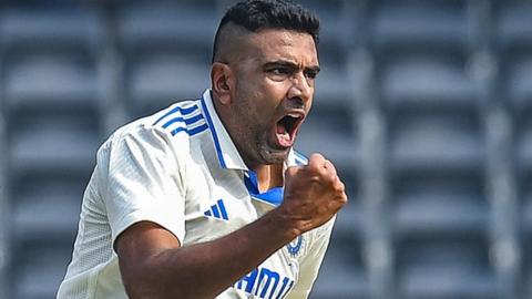 India's Ravichandran Ashwin celebrates after taking the wicket of England's Ben Duckett during the first day of the first Test cricket match between India and England at the Rajiv Gandhi International Stadium in Hyderabad on January 25, 2024.