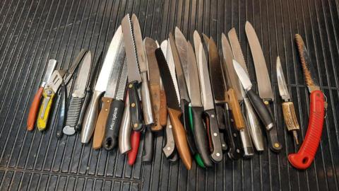 Various blades, including some with serrated edges