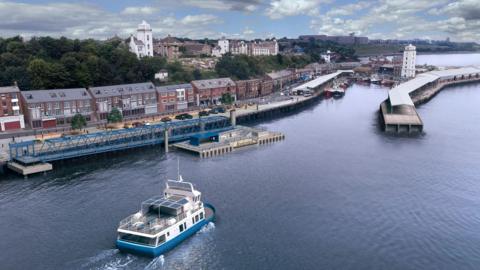 A ferry approaches a new quay 