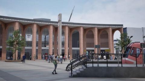 Gwaith celf artist o gynlluniau'r orsaf