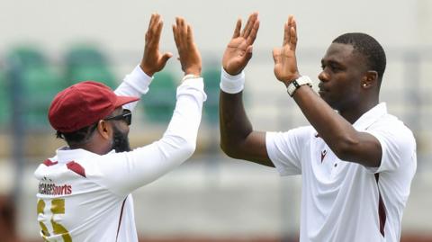 Jayden Seales celebrating his wicket of Josh Inglis.