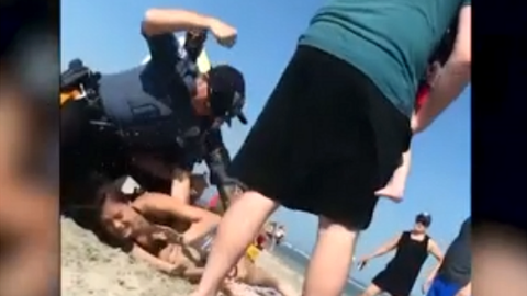 Police officers are filmed wrestling with a 20-year-old woman on a beach in New Jersey, 26 May 2018