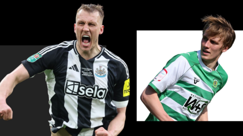 Dan Burn playing for Newcastle and Yeovil