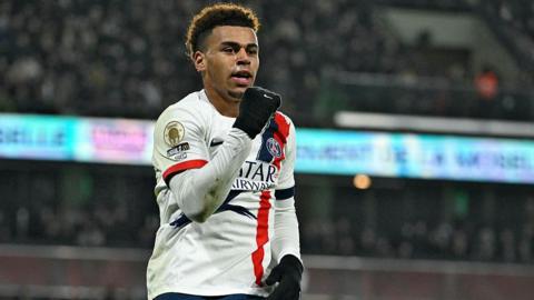 Desire Doue celebrates scoring for Paris Saint-Germain against Metz