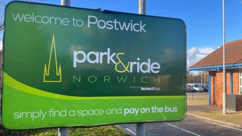 Traffic sign outside Postwick Park and Ride