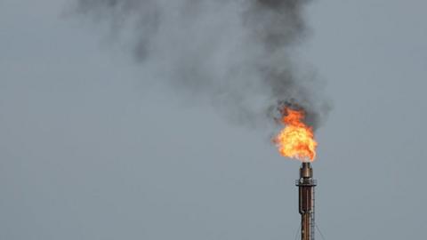 Flaring gas at a processing plant in the UK