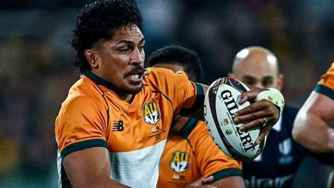 Pete Samu on the charge for the AUNZ Invitational XV against the Lions