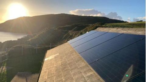 Solar panels on the roof of the  Sea Lion Rocks Tea Rooms at Groudle Glen Railway