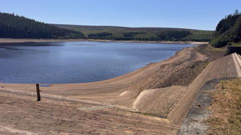 Low water level at Langsett reservoir near Penistone in South Yorkshire.