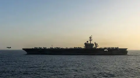 SS Abraham Lincoln (CVN 72) conducts U.S. blockade operations related to the Strait of Hormuz on April 16, 2026 in the Arabian Se