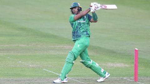 Rishi Patel of Leicestershire Foxes is playing during a Vitality T20 Blast match