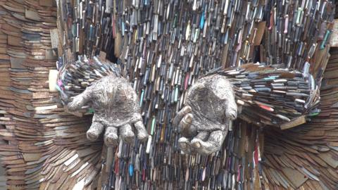 Close up of the blades in the Knife Angel statue