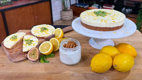 Yvonne Cobb's lemon cheesecake on display in the Morning Live studio