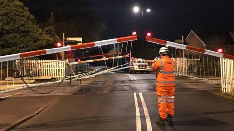 A damaged level crossing