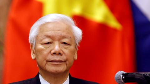 Vietnamese president Nguyen Phu Trong during a news conference in Hanoi in November 2018