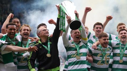 Celtic celebrate with trophy