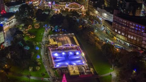 Bournemouth ice rink, and Christmas market from the air