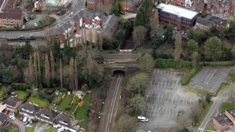 Aerial view of the bridge being replaced in Sutton Coldfield