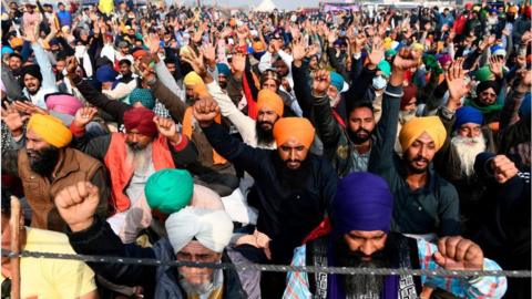 Farmers along the Delhi-Haryana border on Tuesday