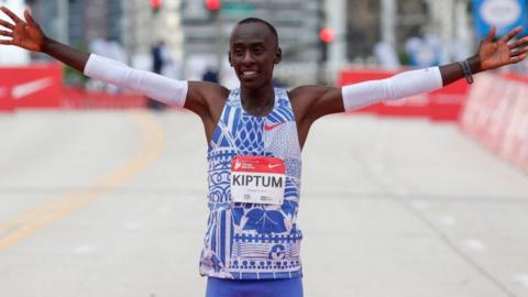 Kelvin Kiptum after setting a new marathon world record