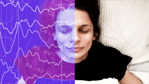 An image showing a woman sleeping covered with some stylised wave patterns