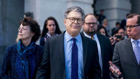 Former US Senator Al Franken leaves the Senate floor on 7 December, 2017 after delivering a speech resigning from his post