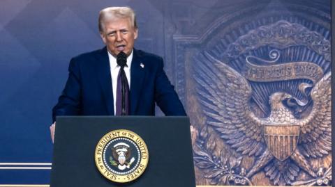 US President, Donald Trump addressing the World Economic Forum