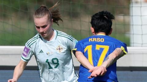 NI's Emily Wilson takes on a Bosnian defender