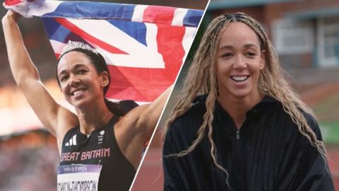 LEFT: Katarina Johnson-Thompson winning Silver at the Paris Olympics

Right: Katarina talking to the BBC at her training ground