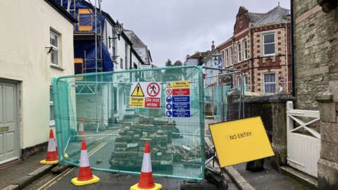 The safety barriers in Lostwithiel